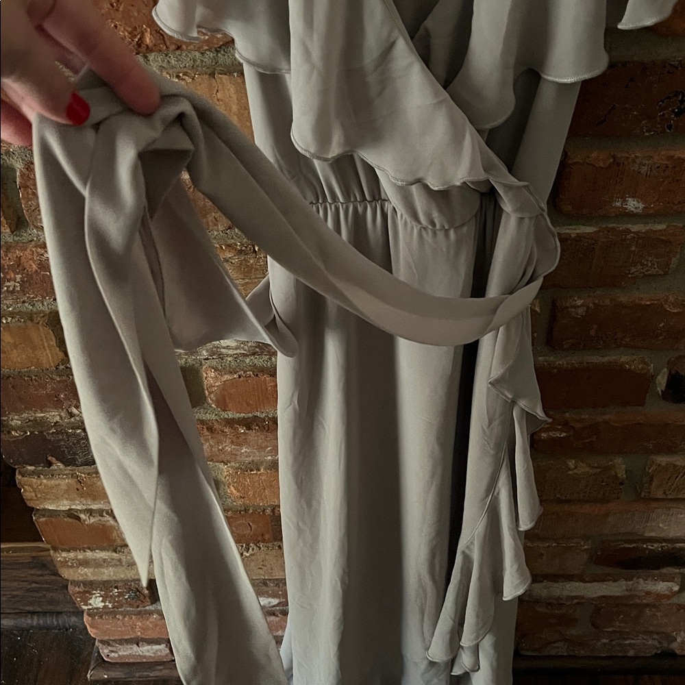 Show Me Your MuMu Light Gray Asymmetrical Dress Flowy Ankle Length Dress Size M - Picture 5 of 9